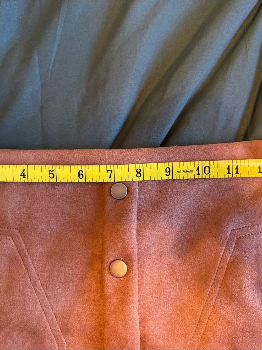 Orange Button-Front Suede Mini Skirt - Picture 6 of 7
